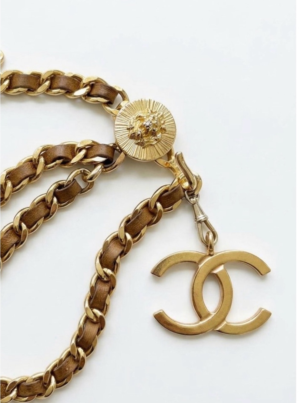 CHANEL Gold-Tone Curb Chain with Branded Plate